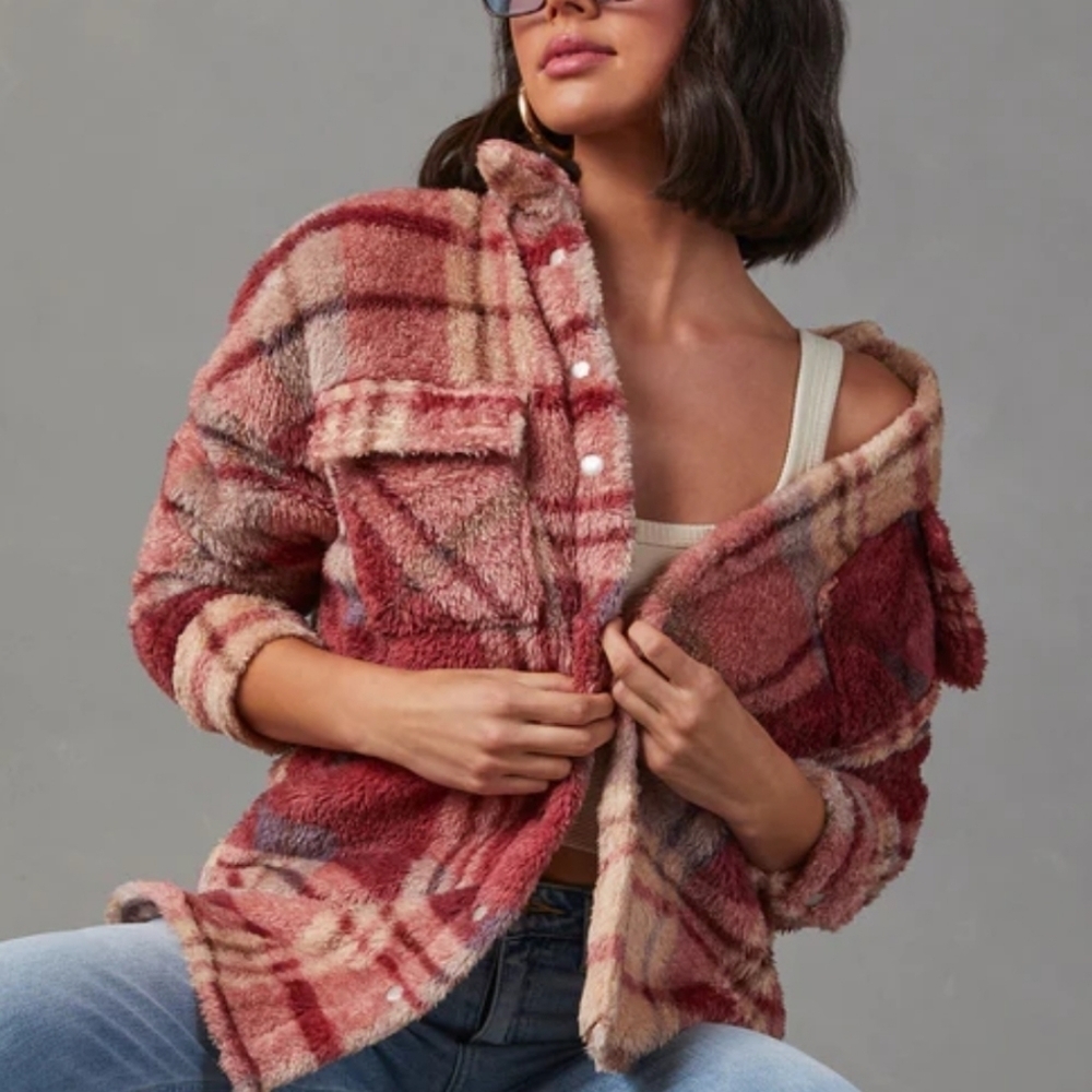 Vici Skylar Rose Mendocino Plaid Soft Knit Jacket NEW